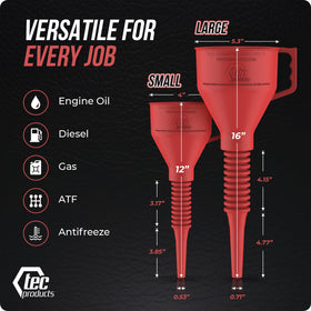 TEC Products funnel pouring oil into engine bay for spill reduction