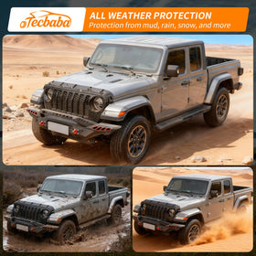 Tecbaba lifestyle shot on highway Jeep, protects hood during everyday driving