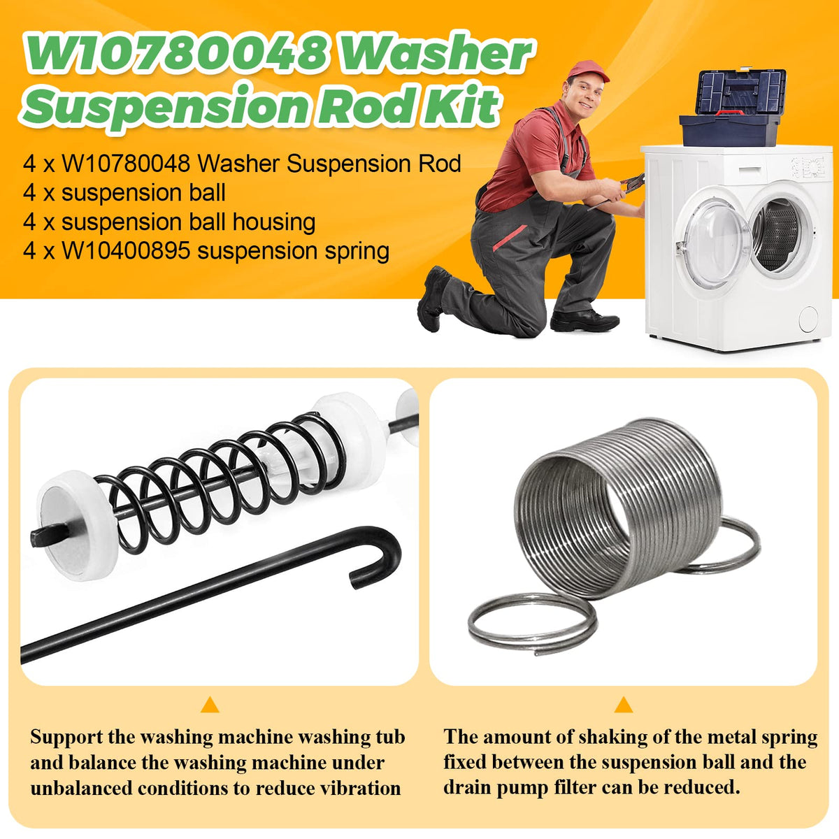 Techecook close-up of W10400895 centering spring, durable spring maintains drum balance