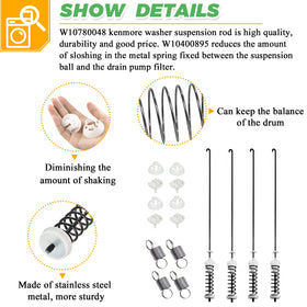 Techecook close-up of W10780048 suspension rod, stainless steel detail reduces rust