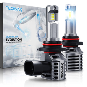TECHMAX 9005 front view showing both bulbs and plug for quick installation benefit