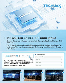 TECHMAX rear label showing specifications and plug compatibility benefit