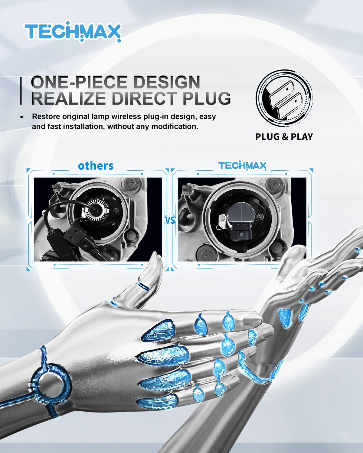 TECHMAX installed in fog housing showing fitment and easy direct insertion benefit