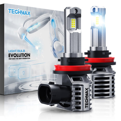 TECHMAX H11 front view showing LED chips and housing for brighter fog lighting