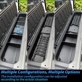 TECHPICCO cargo net stretched across tailgate compartment, secures loose tools and gear