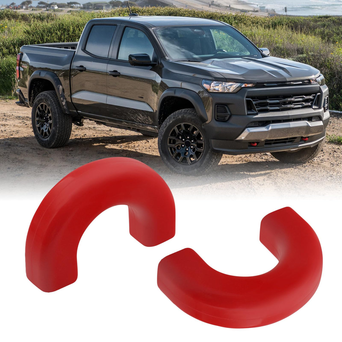TECHPICCO front view red tow hook cover enhancing bumper aesthetics