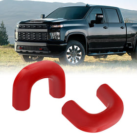 TECHPICCO front view red tow hook cover showing clean bumper finish and visual upgrade