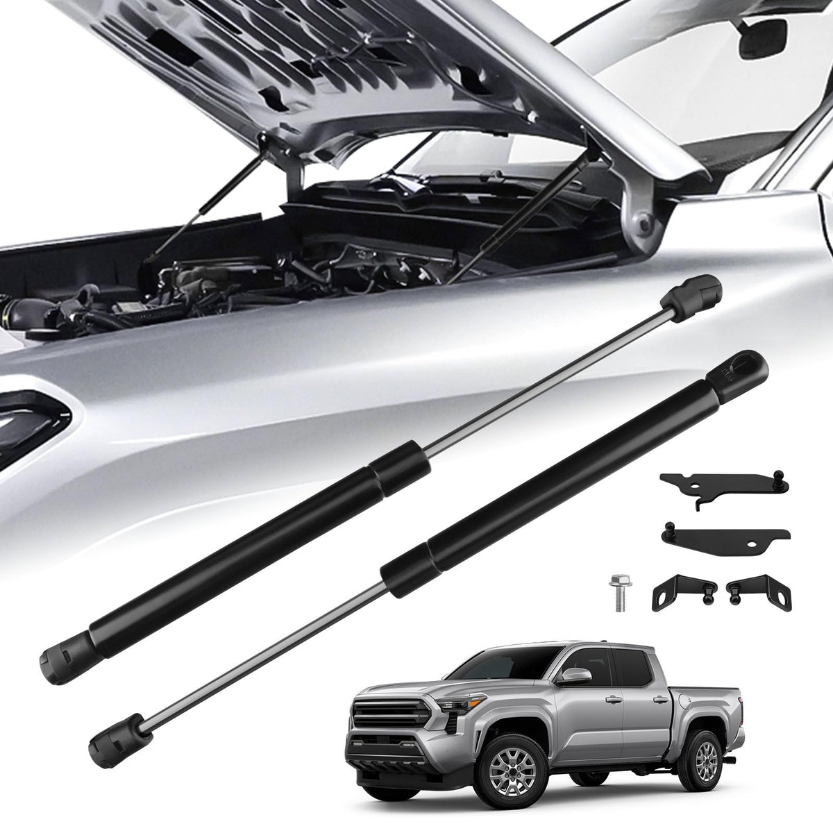 TECHPICCO front packaging showing complete hood strut kit and clear fitment benefit