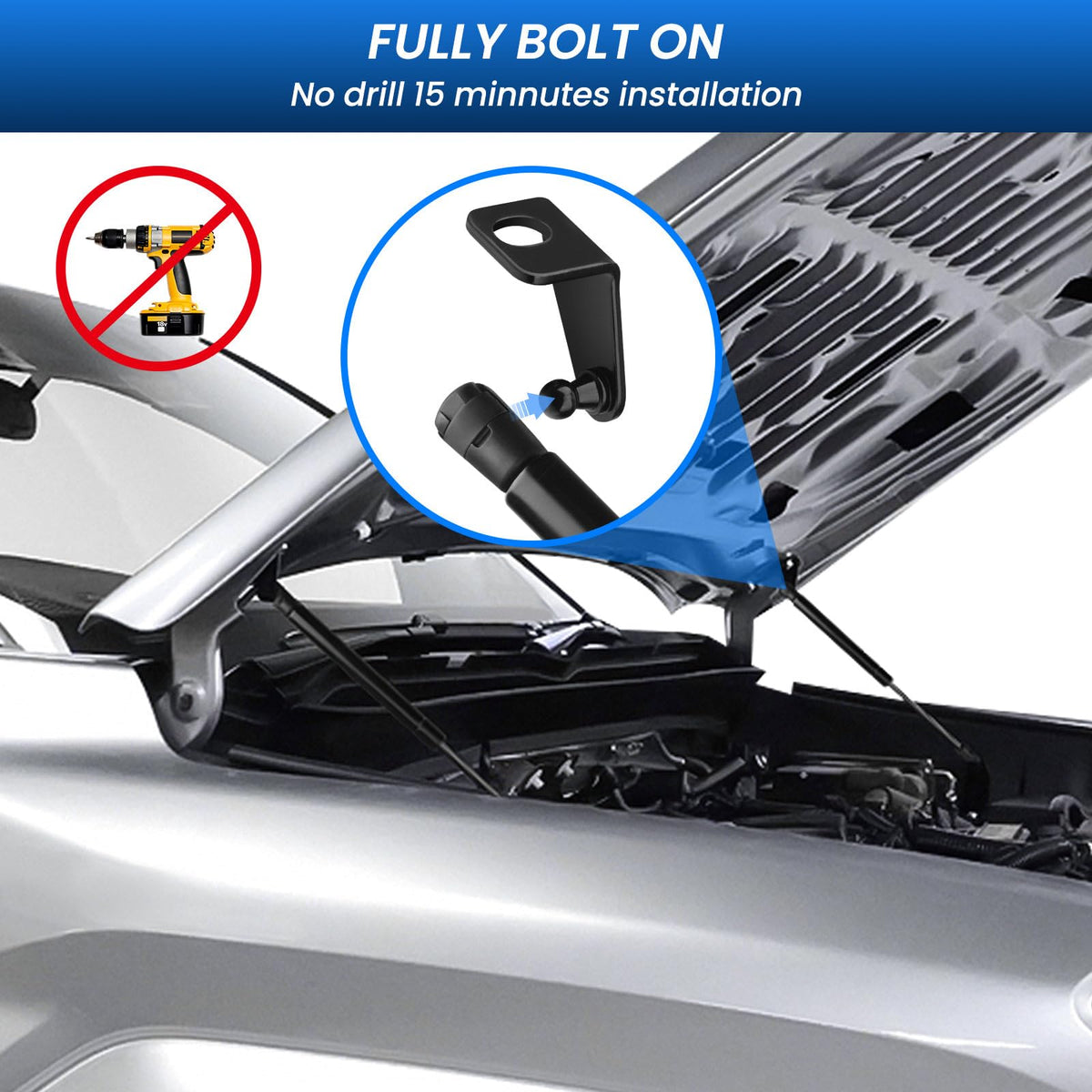 TECHPICCO open hood lift showing effortless hood support and improved engine access