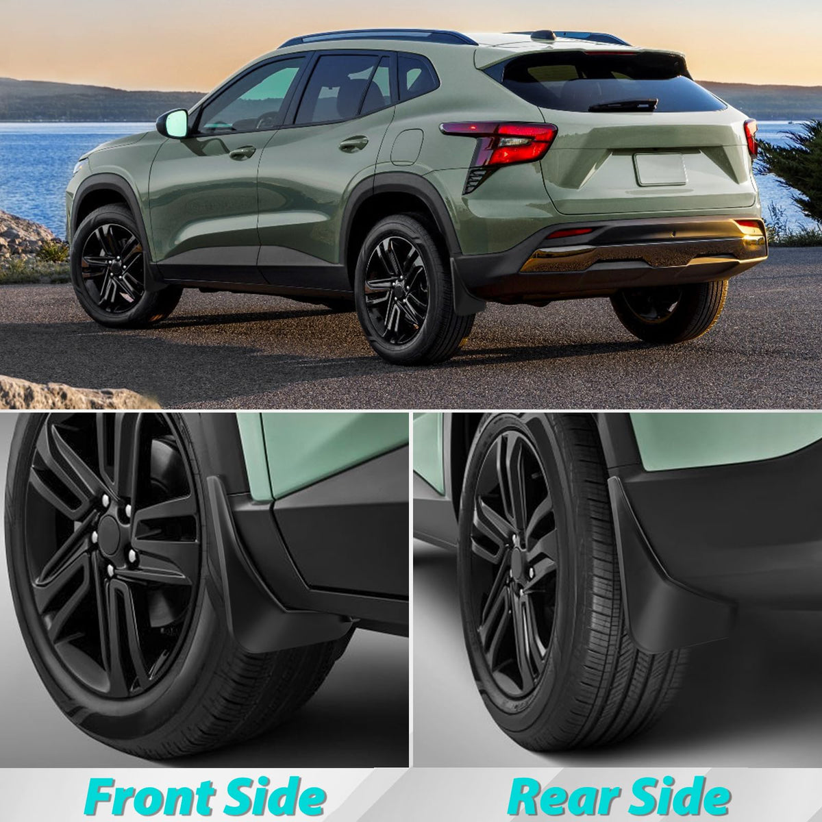TECHPICCO mud flaps on Chevrolet Trax in road setting preventing debris