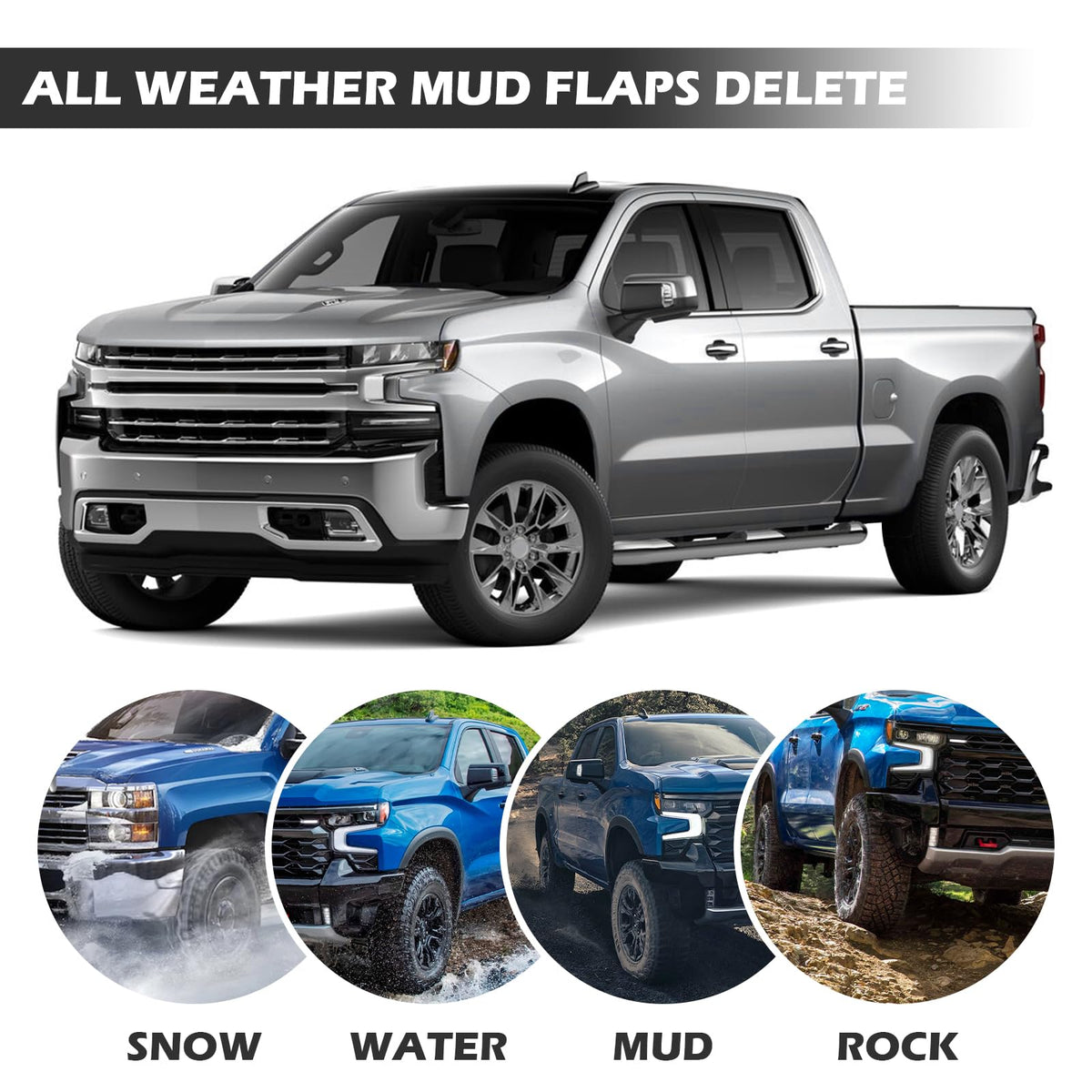 TECHPICCO lifestyle truck driveway shot showing enhanced curb appeal and road debris protection
