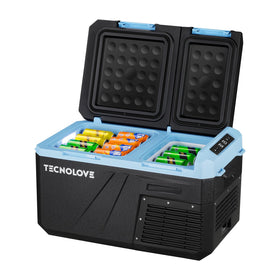 Tecnolove front view closed in ice blue showing compact portability and secure seal