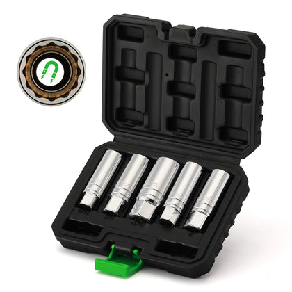 TecoTek front packaging showing full five-piece spark plug set and case advantage