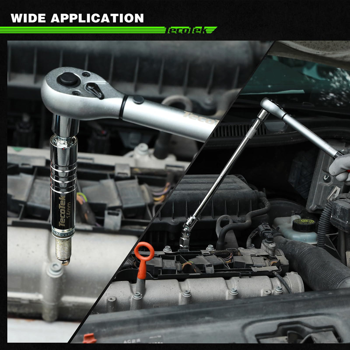 TecoTek spark plug socket in use in engine bay showing safe plug removal