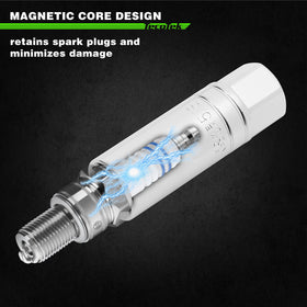 TecoTek magnetic core closeup holding a spark plug securely during installation