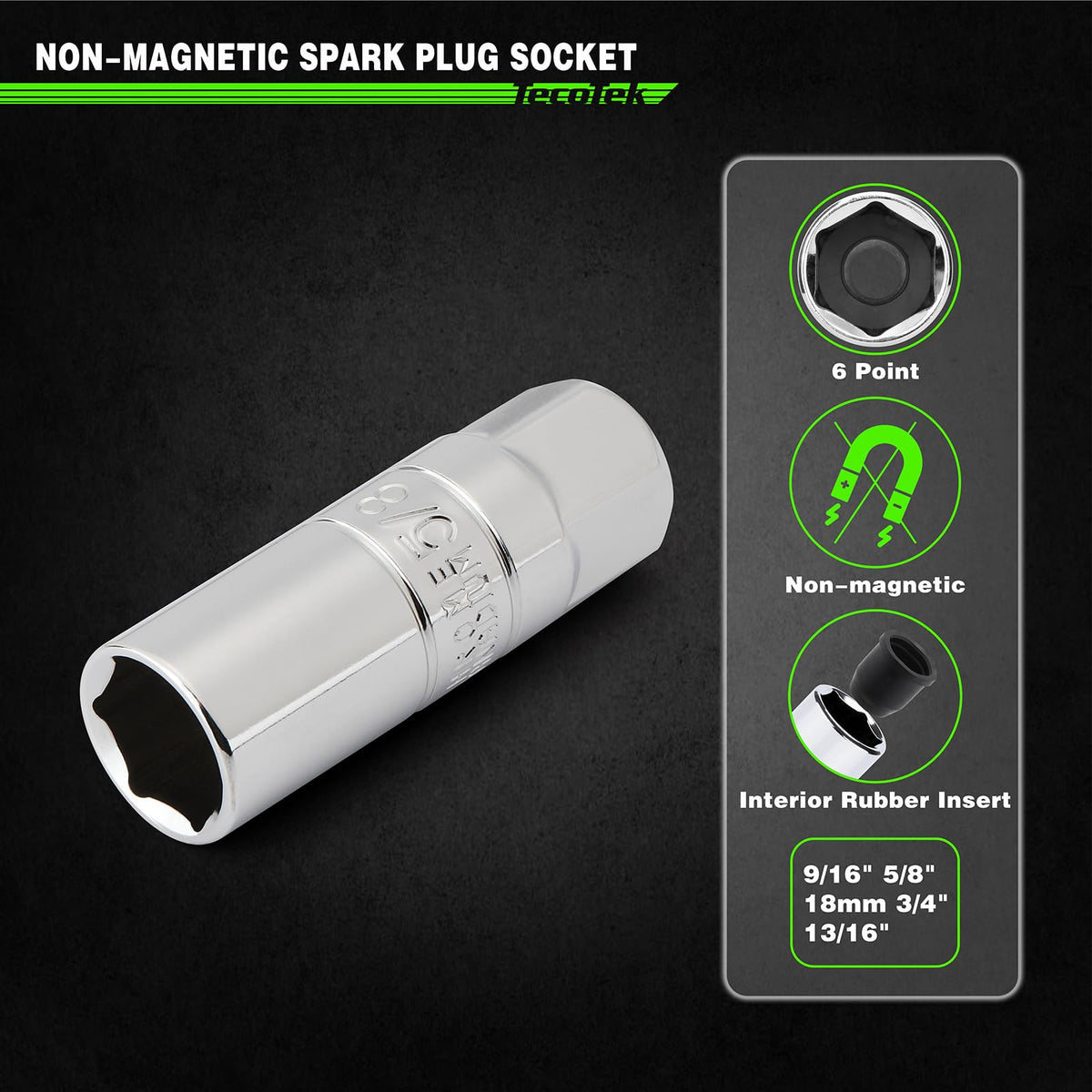 TecoTek magnetic swivel socket detail demonstrating 360-degree access benefit