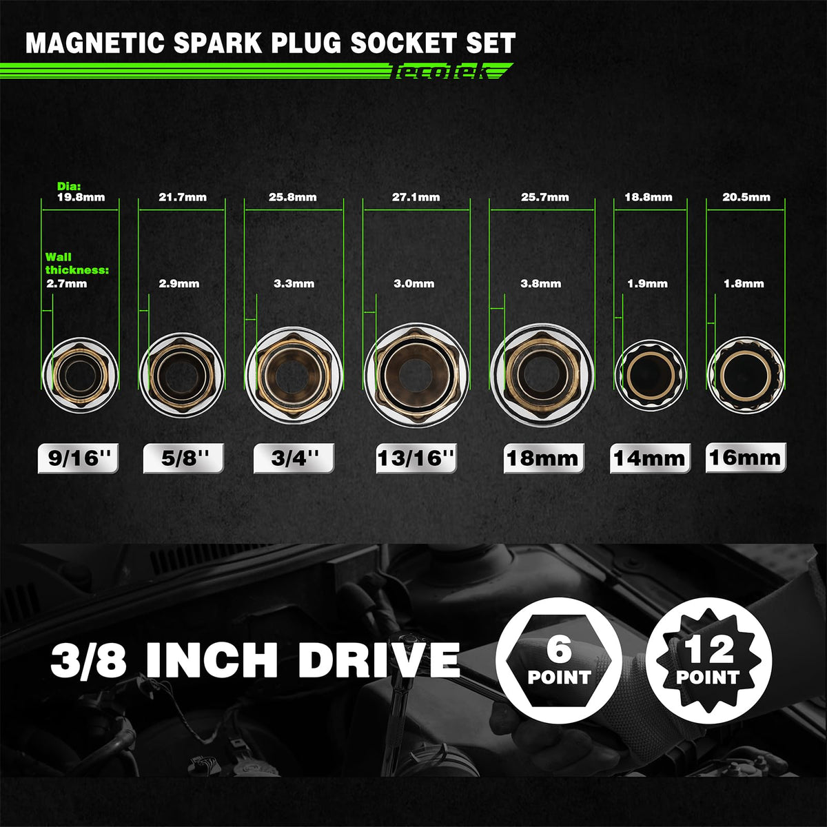 TecoTek spark plug gapper with sockets showing quick on-the-spot adjustments