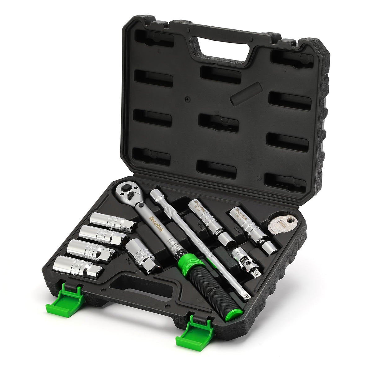 TecoTek storage case open with organized sockets and tools for easy transport