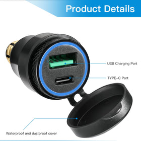 Tecreddy adapter mounted on motorcycle dashboard for in-ride device charging