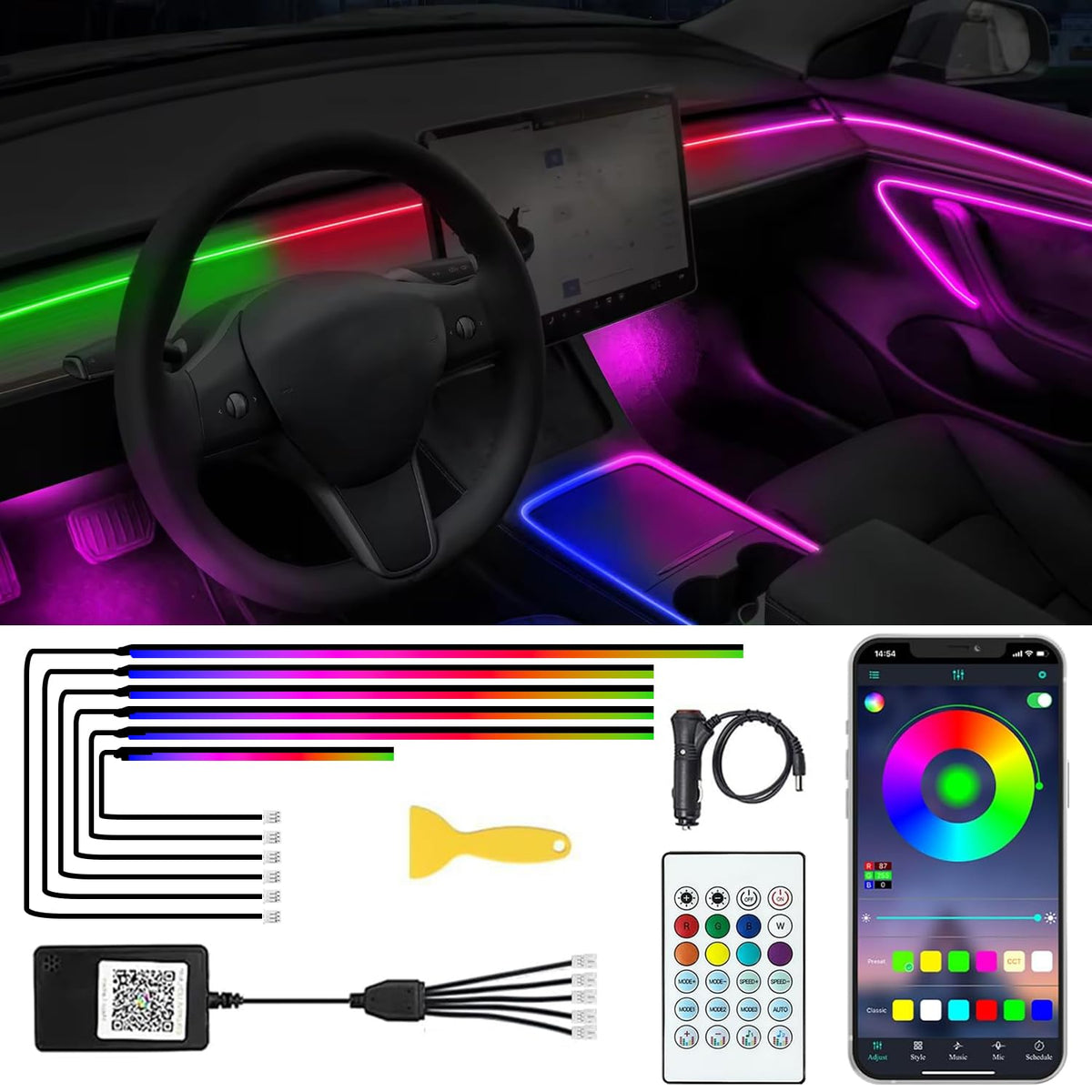 TEKSHINNY front packaging showing strips and kit components for easy install