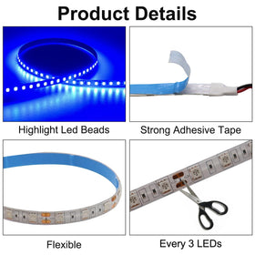 TEKSHINNY mounted blue strip under awning at night showing ambient exterior lighting