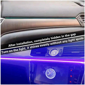 TEKSHINNY nighttime car interior glowing with vivid ambient colors