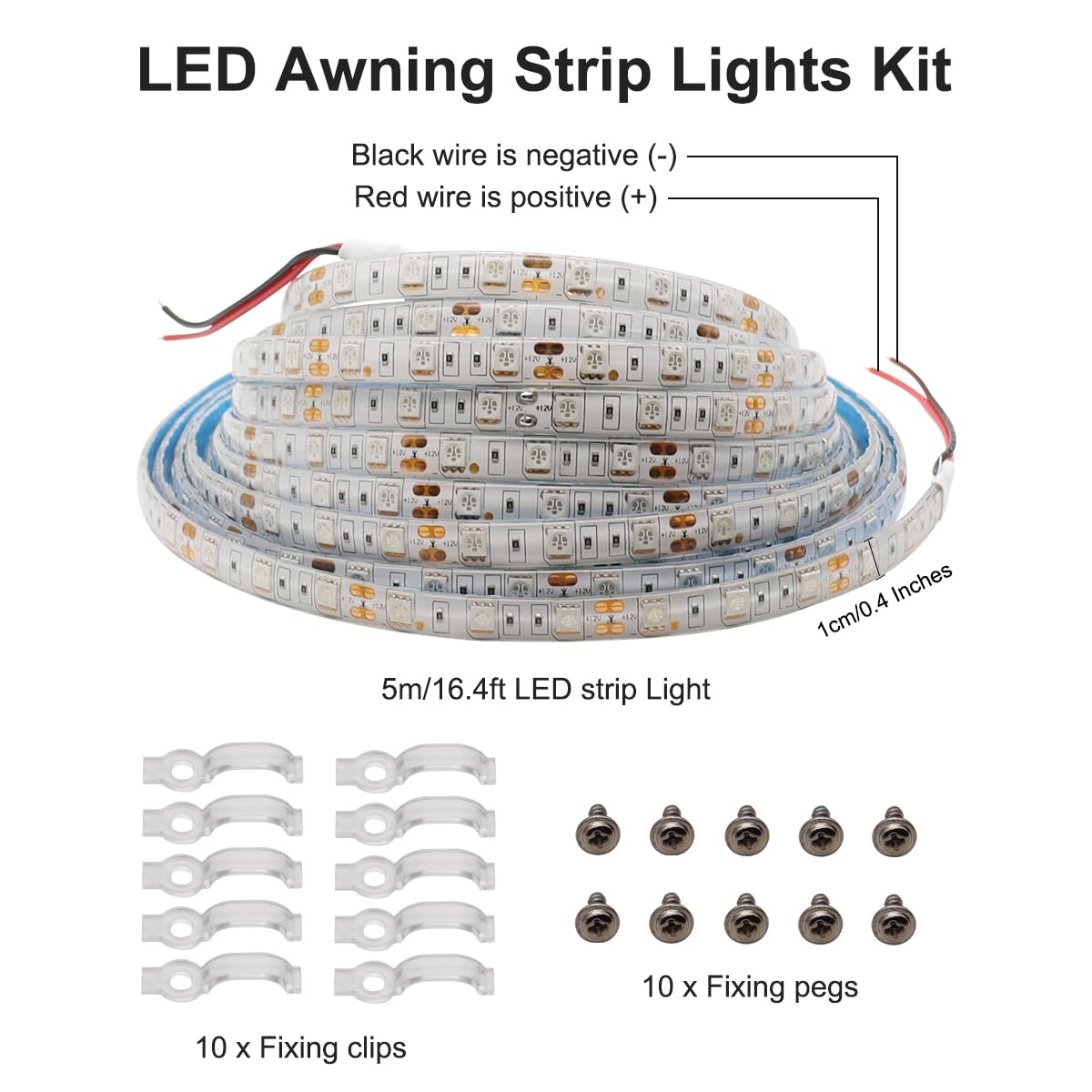 TEKSHINNY LED strip beside a ruler showing 16.4 ft length and precise sizing benefit