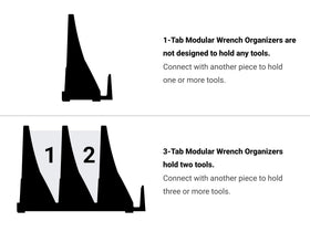 TEKTON organizers next to wrenches showing scale and how each slot holds tools