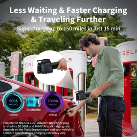Telatefe adapter in a roadside charging scene showing confidence on long-distance trips