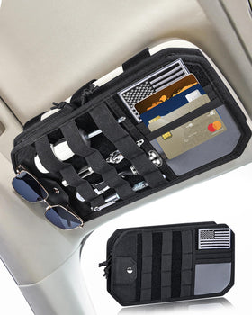 Telawsfun front view of visor organizer showing storage pockets and low-profile fit