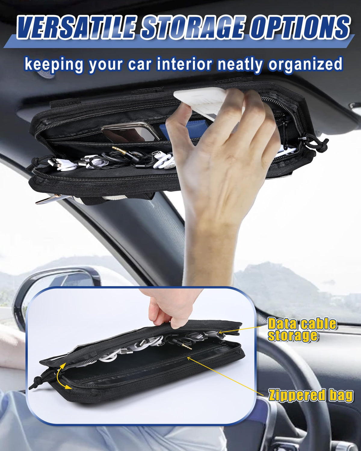 Telawsfun installed on car visor demonstrating unobstructed driver view and convenience