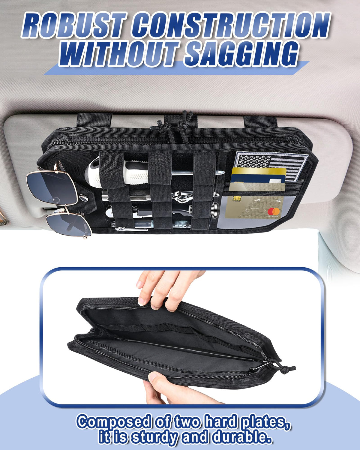 Telawsfun sunglasses clipped to organizer for safe, quick access while driving
