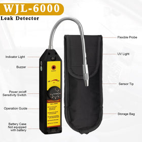 Tellegloww electronic probe in use near AC fittings for quick audible leak detection
