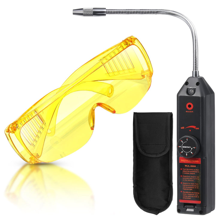 Tellegloww front view of complete leak detector kit showing components and portability benefit