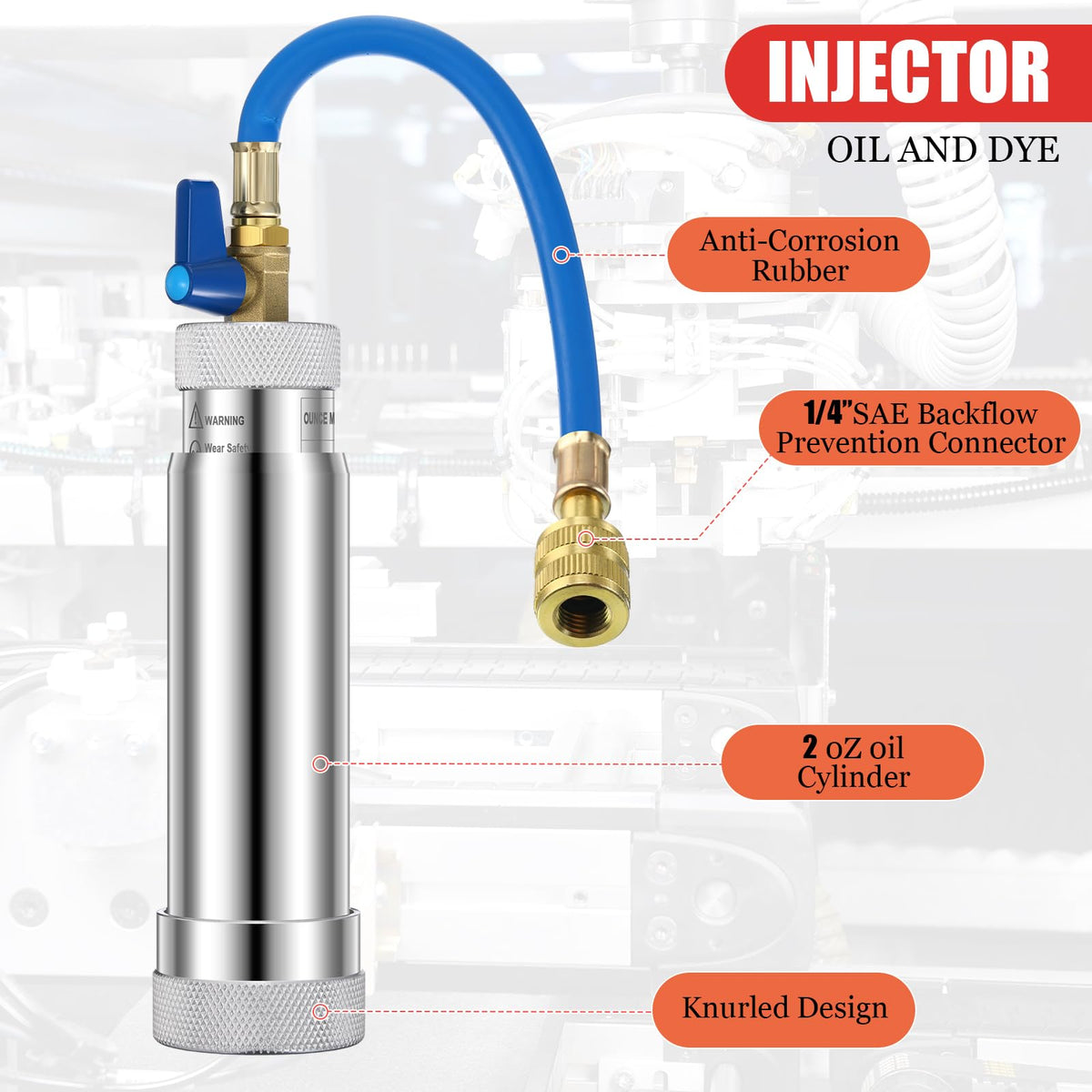 Tellegloww injector and couplers close-up highlighting durable brass and aluminum construction