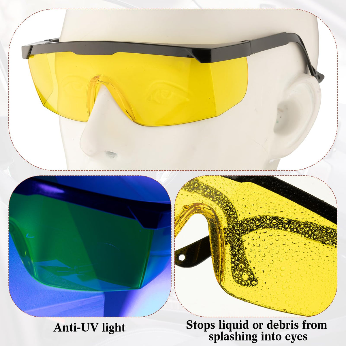 Tellegloww UV protective glasses detail demonstrating full coverage eye protection