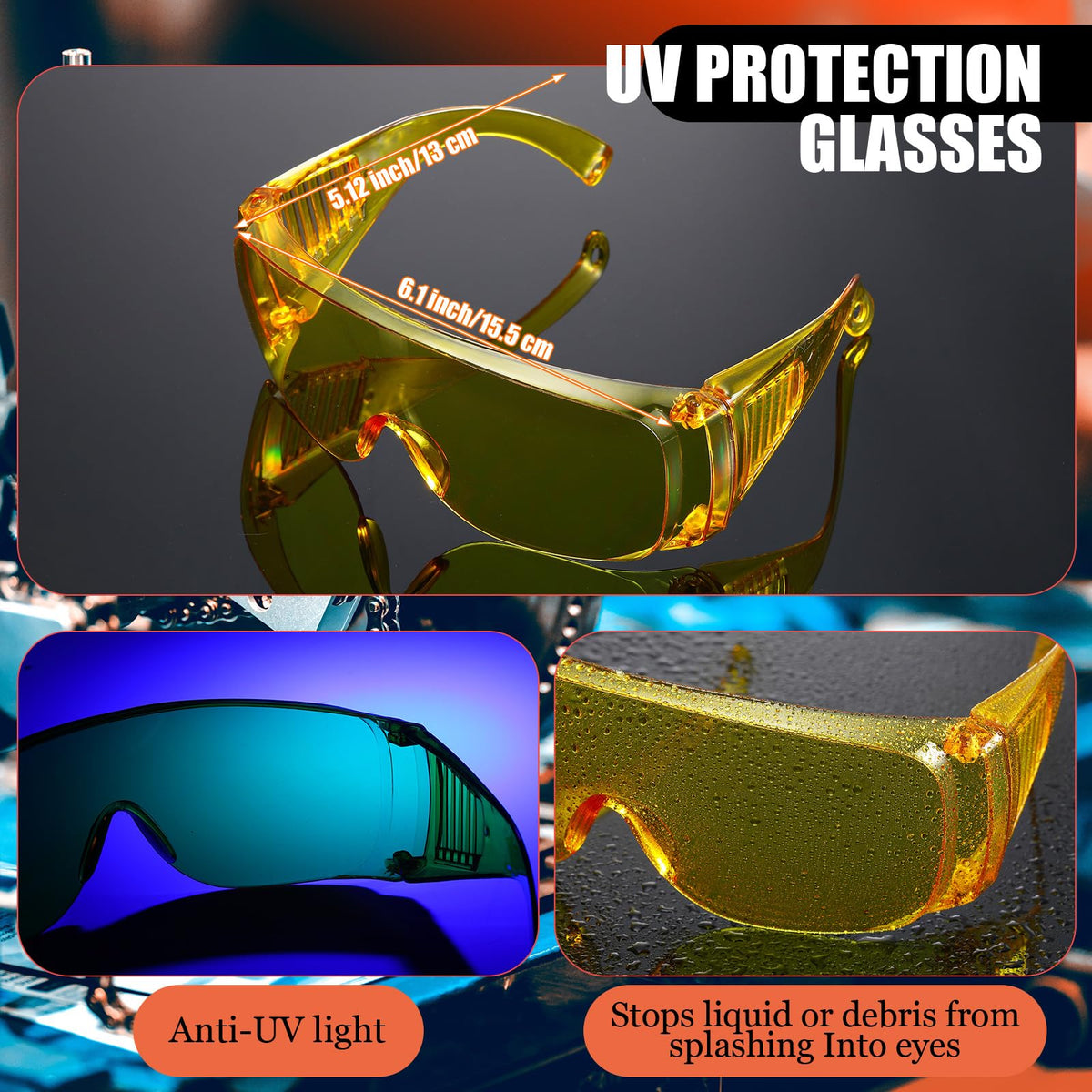 Tellegloww UV protective glasses showing clear lenses for safer dye inspections