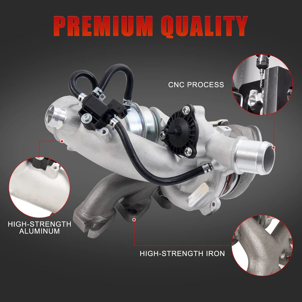 TEMSONE turbo installed in engine bay illustrating direct-replacement fit and routing