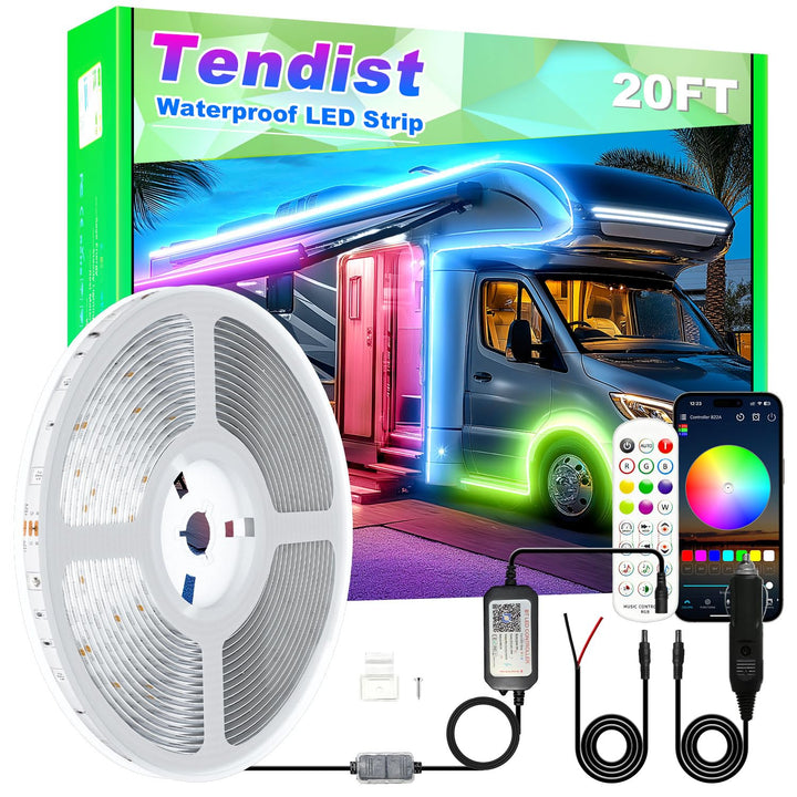 TENDIST front packaging showing full awning kit and benefits