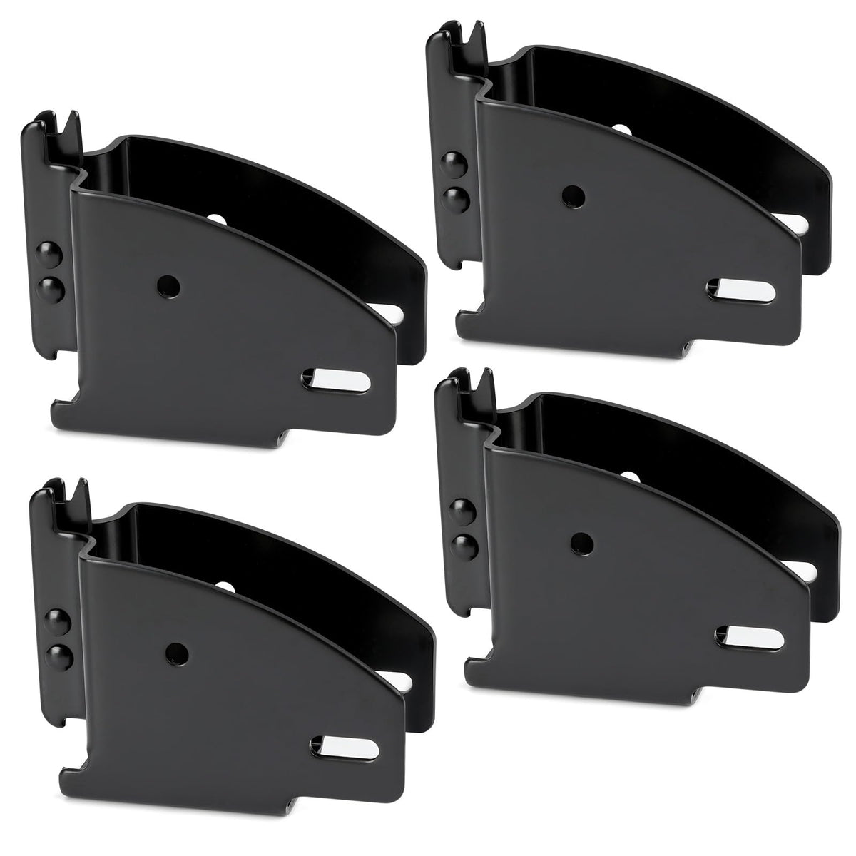 TENVONE front view of four black E-Track wood beam end sockets showing pack contents and finish