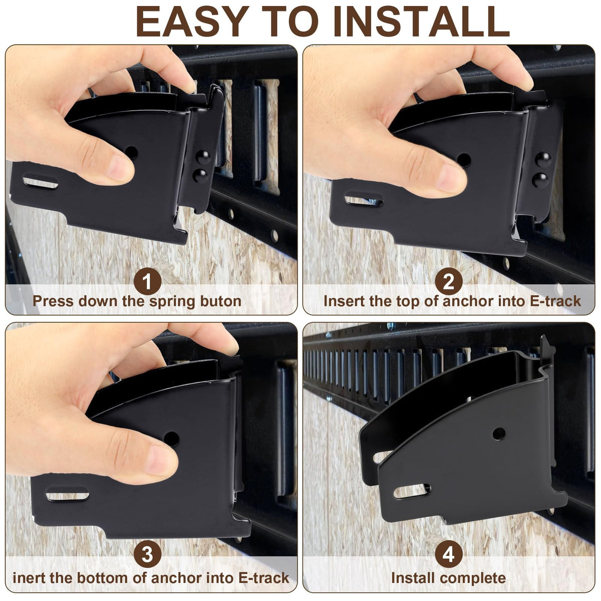 TENVONE bracket mounted on horizontal E-track rail showing secure fit and load stability