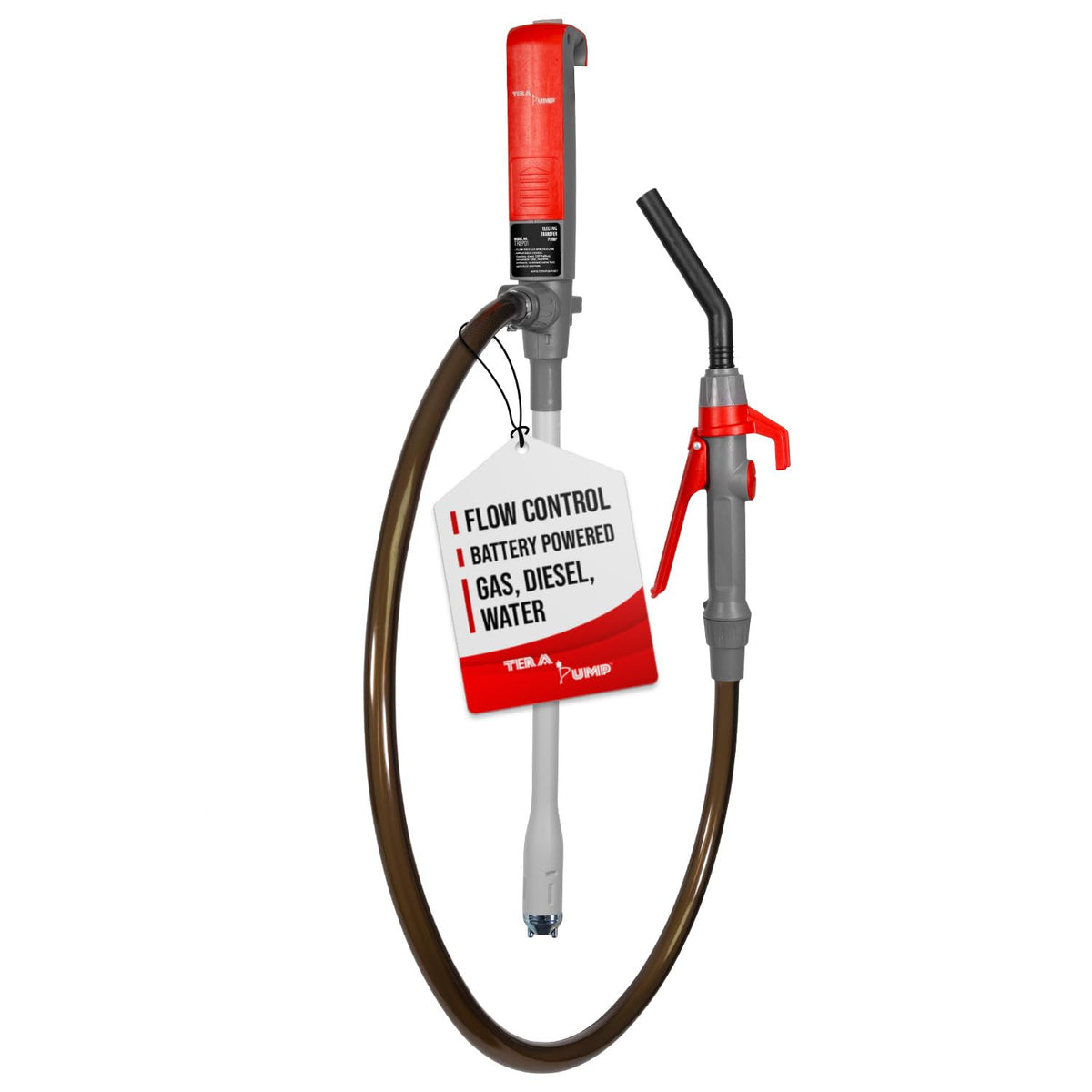 TERA PUMP front view showing compact pump and hose for easy portability