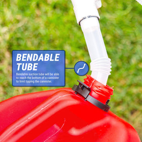 TERA PUMP in use draining a gas can to prevent lifting and spills
