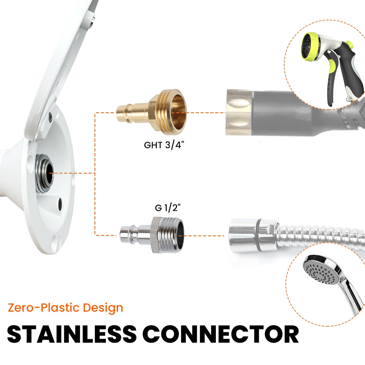 Terapaton dual adapters G1/2 and GHT 3/4 displayed for hose compatibility benefit