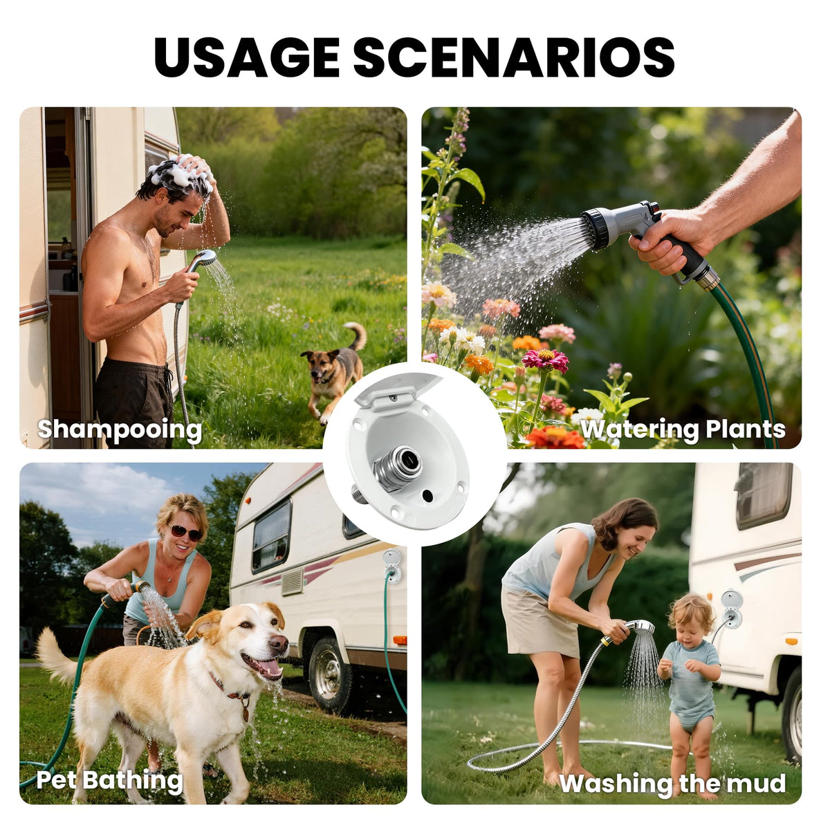 Terapaton mounted on RV exterior demonstrating easy outdoor water access