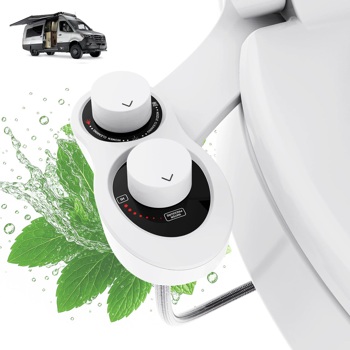 Terapaton front view of bidet attachment showing compact profile and ease