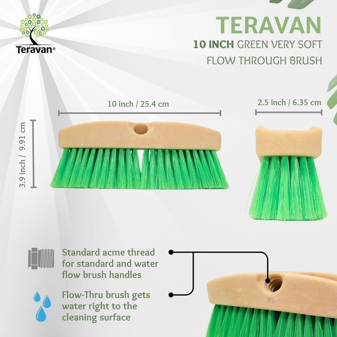 Teravan brush head connected to a threaded pole, easy attachment benefit