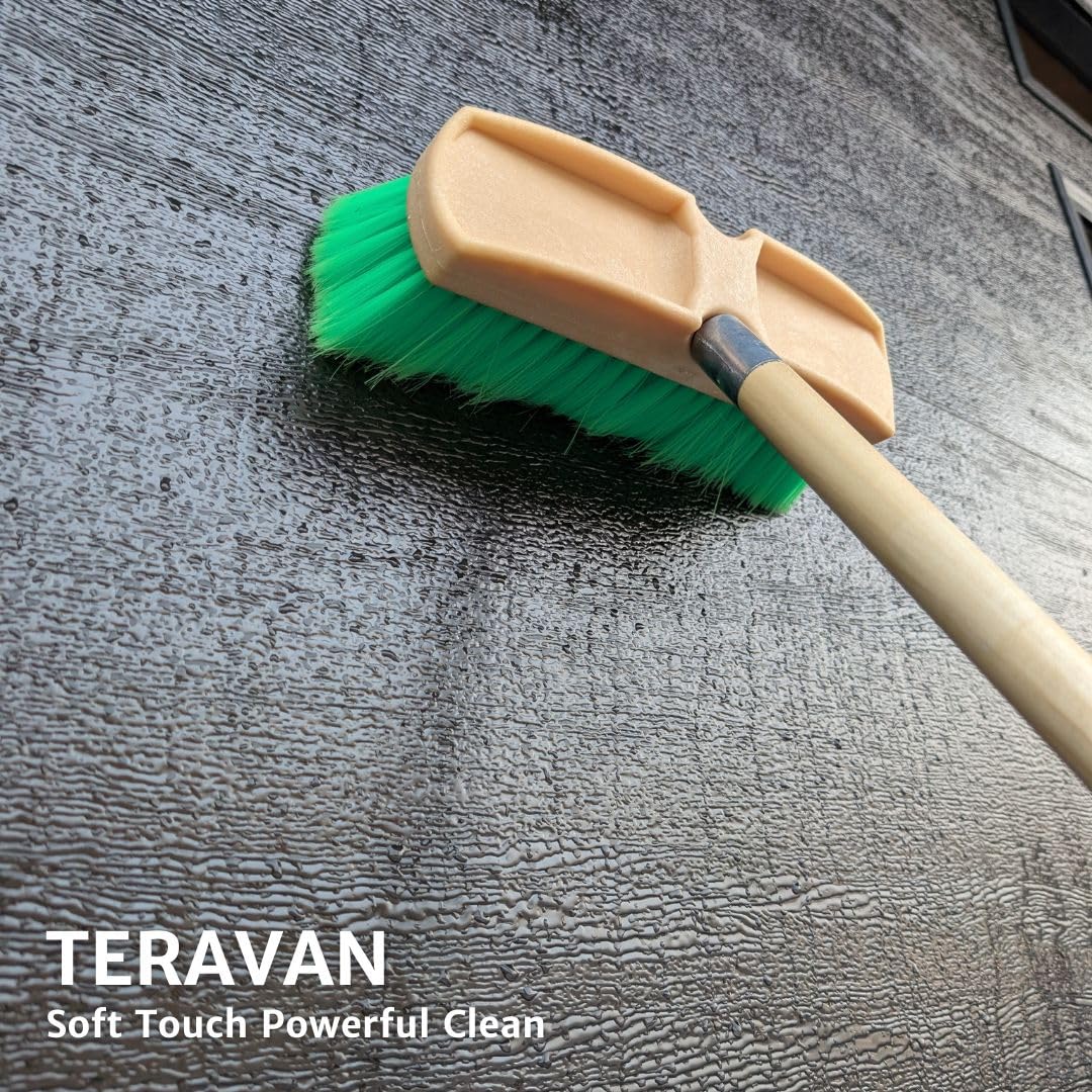 Teravan brush cleaning an awning in a yard, safe fabric care benefit