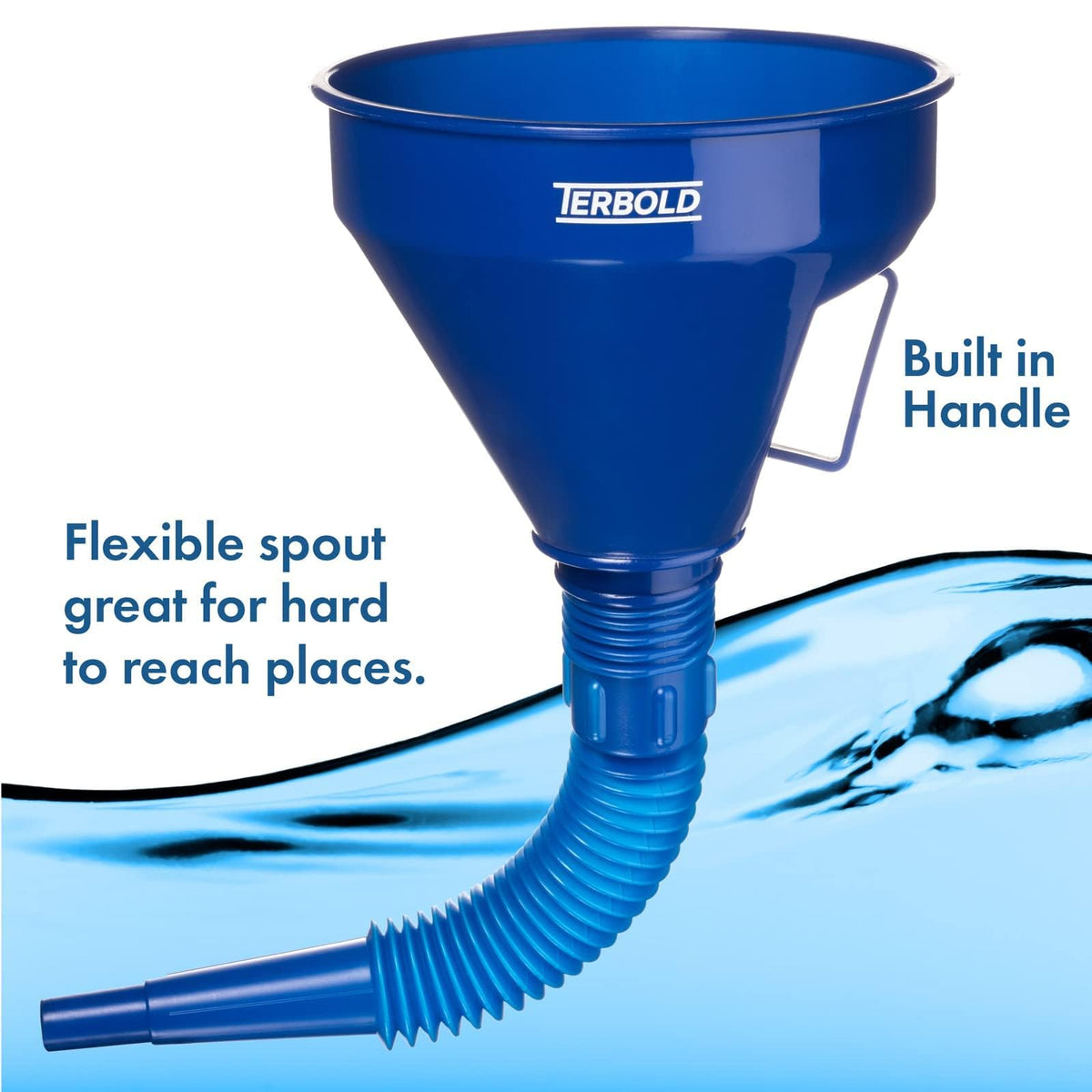 Terbold funnel pouring coolant into car reservoir cleanly