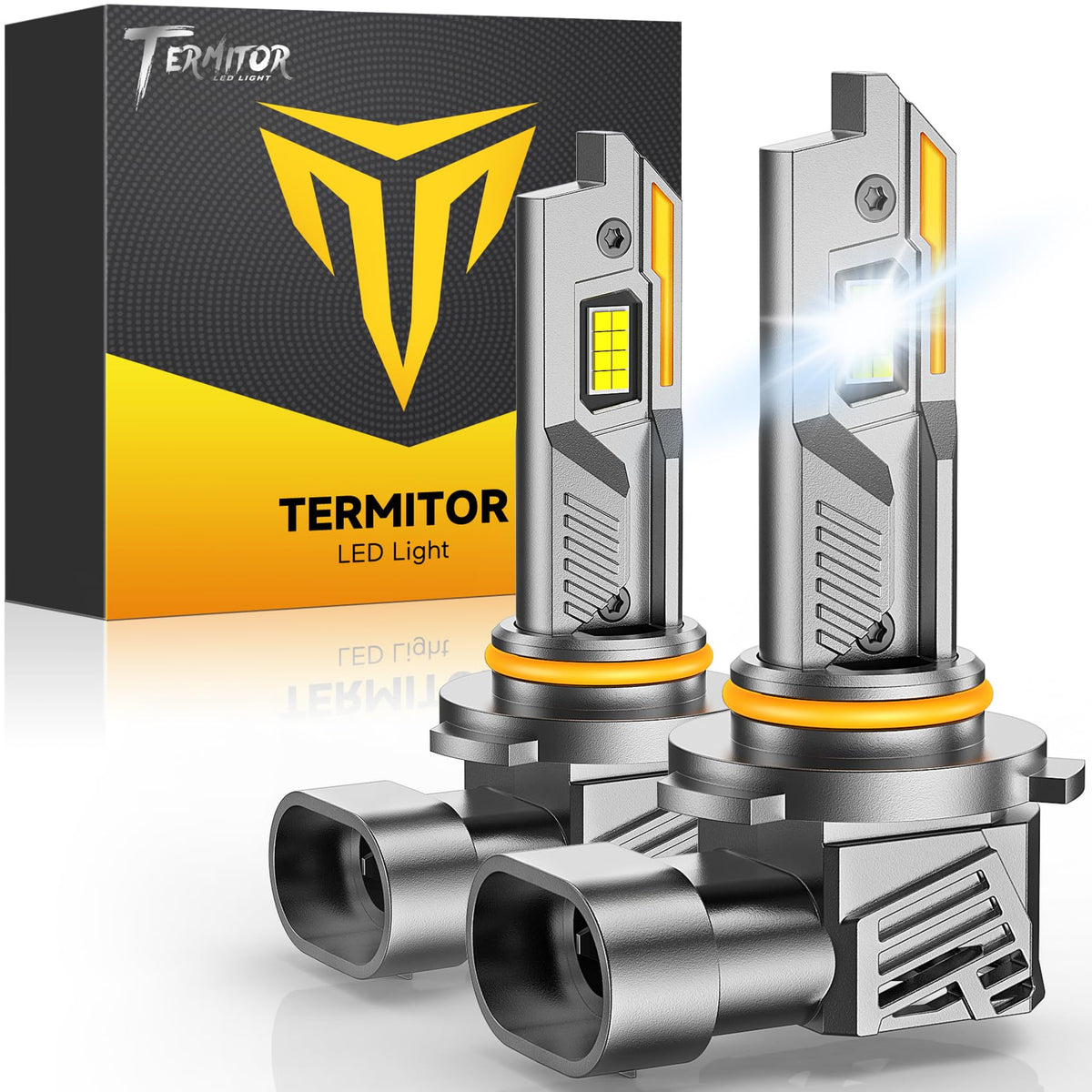 Termitor front view of 9005/HB3 bulbs showing pack and branding for easy selection